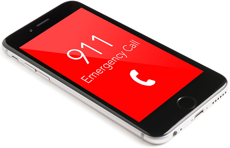 Mobile phone with a red 911 emergency call screen