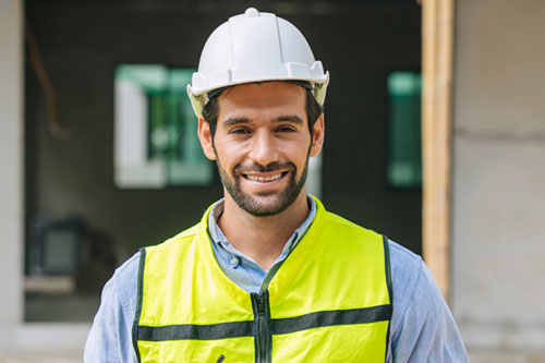 Construction worker wearing a hard hat