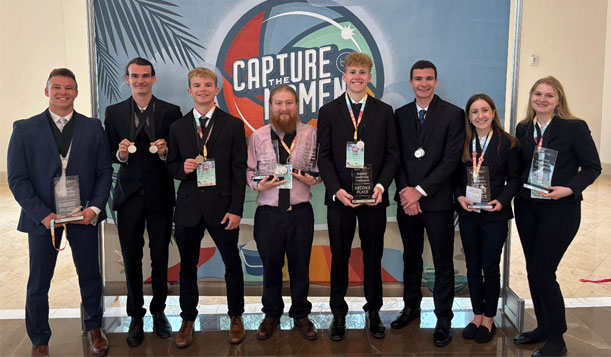 Shown left to right, Griffin Johnson, Marcy Dugree, Jake Poquette, Gabriel Belanger, Hunter Robinson, Isaac Carlson, Madelyn Wilson, Sarah Myers